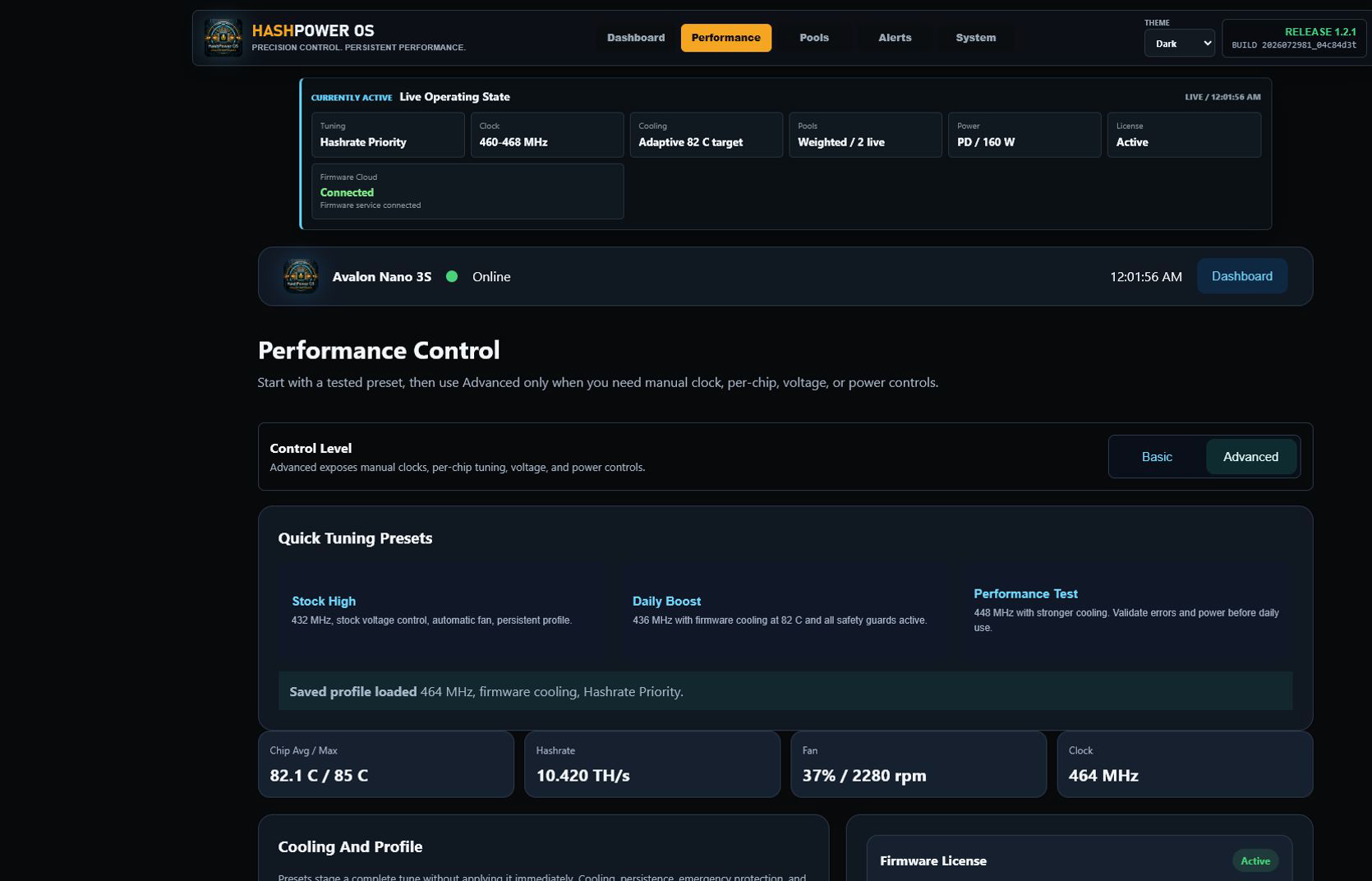 Performance screenshot